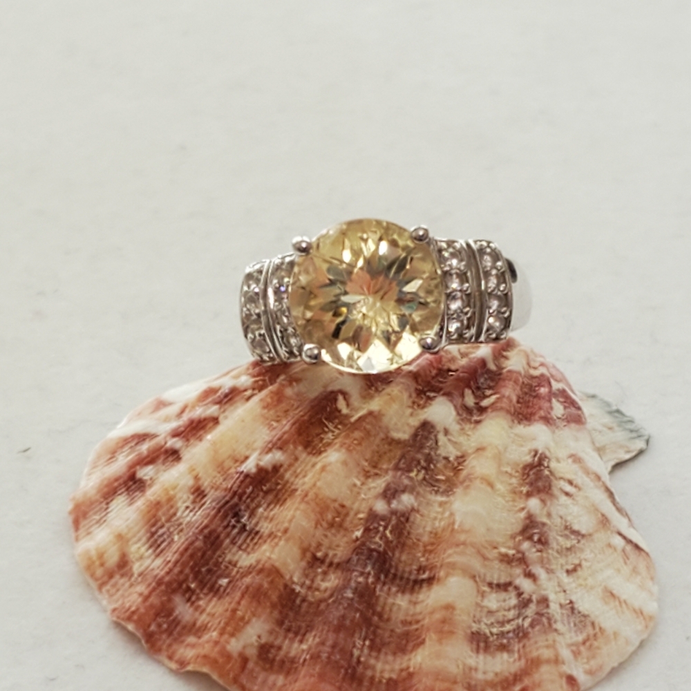 Sterling Citron Feldspar and White Topaz Ring size 6.75-7 (See pics/description) - Picture 2 of 16